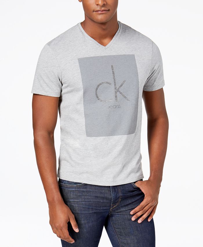 Calvin Klein Jeans Men's CK Logo-Print V-Neck T-Shirt & Reviews - T ...