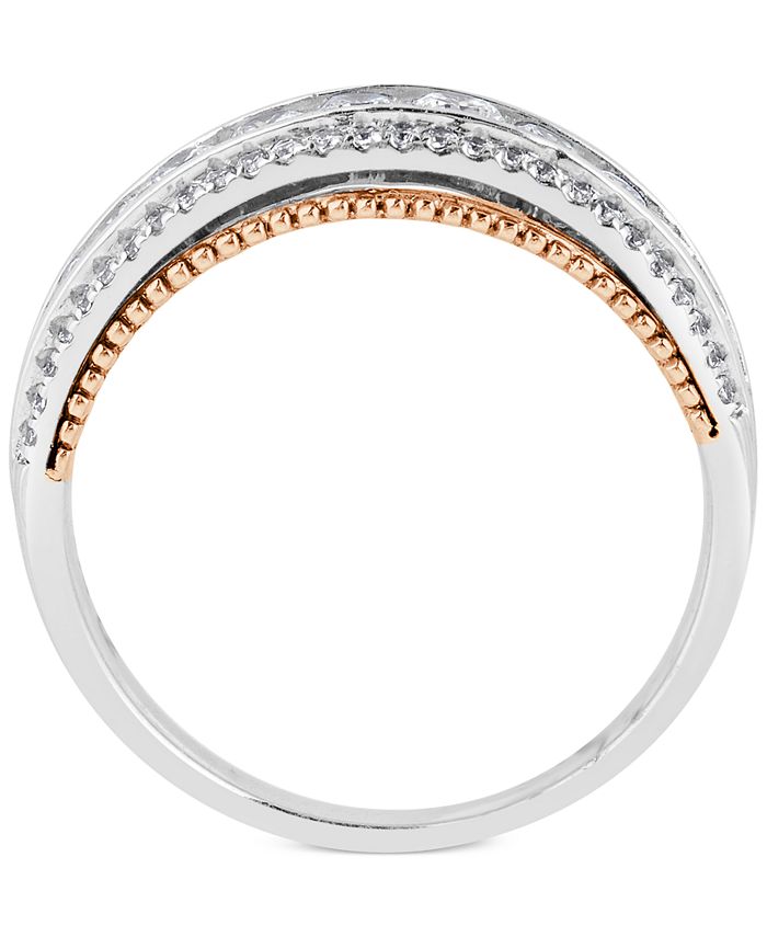 Macy's Diamond Two-Tone Ring (3/4 ct. t.w.) in 14k White and Rose Gold ...
