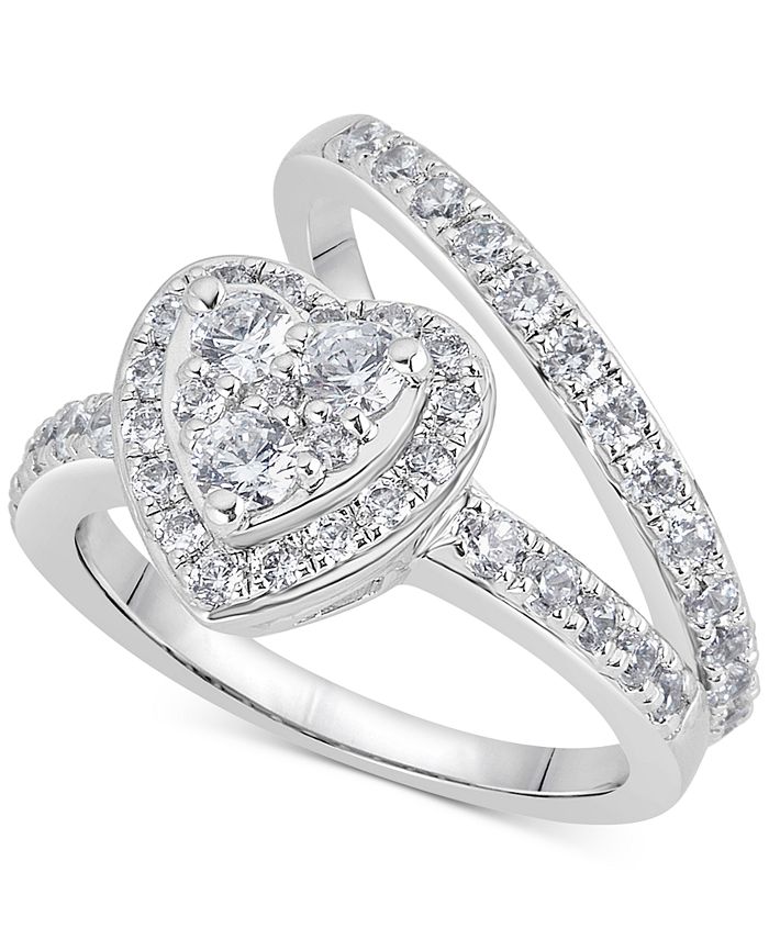 Macy's Diamond Heart Halo Bridal Set (1-1/4 ct. t.w.) in 14k White Gold ...