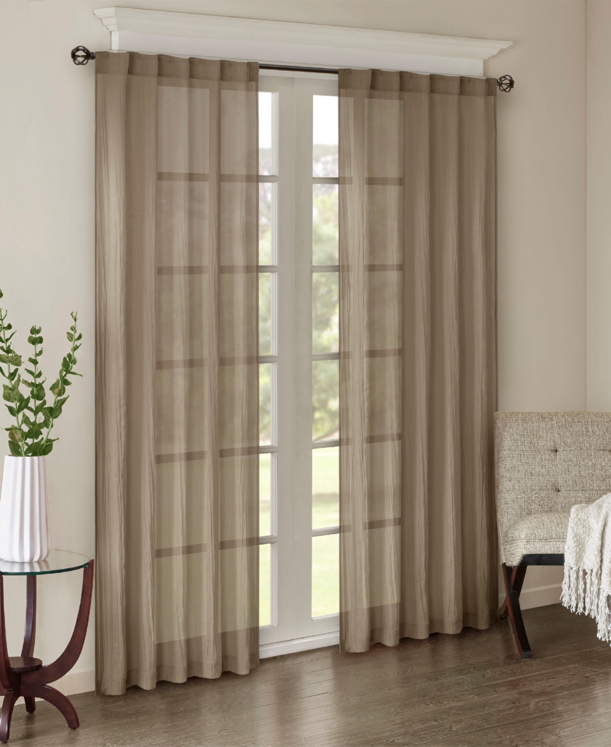 Harper Solid Crushed Curtain Panel Pair, 42"W x 95"L - Taupe