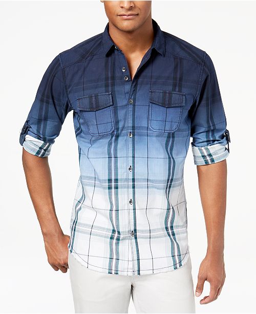 Inc International Concepts I N C Men S Dip Dyed Plaid Shirt