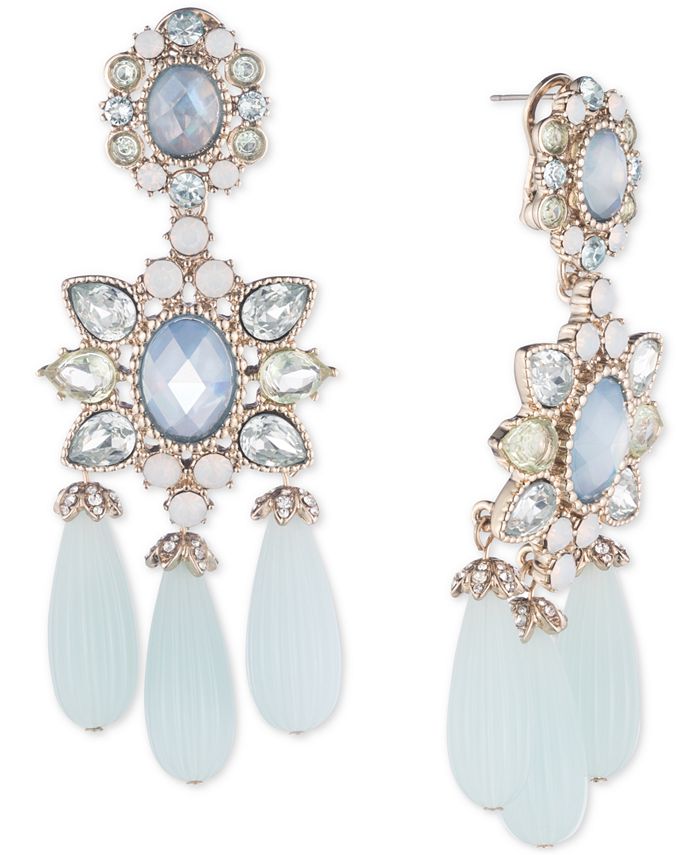 Marchesa GoldTone Crystal, Blue Stone & Bead Chandelier Earrings Macy's