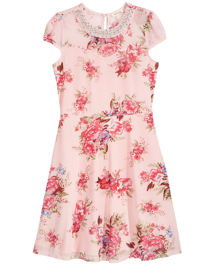 Monteau Embellished-Neck Floral-Print Dress, Big Girls - Macy's