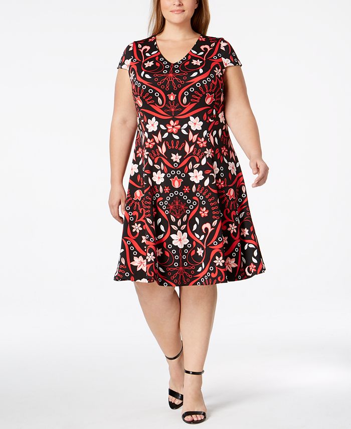 Alfani Plus Size Printed Fit & Flare Dress, Created for Macy's - Macy's