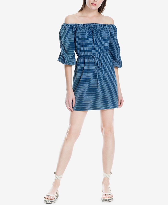 Max Studio London Cotton Striped Off-The-Shoulder Dress, Created for ...