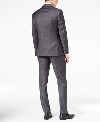 Calvin Klein Men s Slim Fit Charcoal Windowpane Suit Macy s