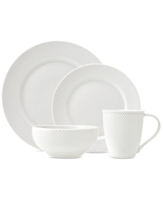 Godinger - Pique 16-Pc. White Embossed Dinnerware Set, Service for 4