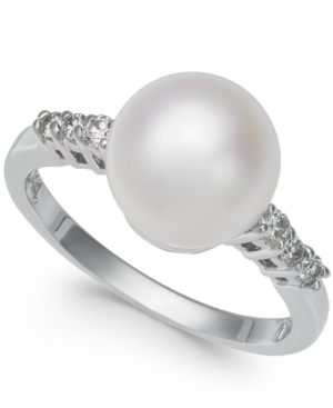 image of Cultured Freshwater Pearl (9mm) & Diamond (1/8 ct. t.w.) Ring in 14k White Gold