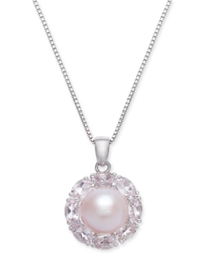 image of Pink Cultured Freshwater Pearl (10mm) & Morganite (2 ct. t.w.) Pendant Necklace in Sterling Silver