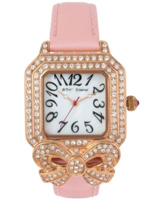 Betsey Johnson - Women's Bow Gold-Tone Pink Leather Strap Watch 36x45mm