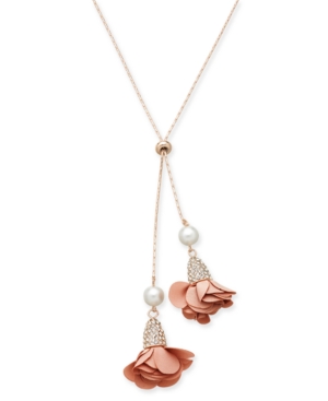 image of Inc Rose Gold-Tone Pearl, Pave and Petal Lariat Choker Necklace 34