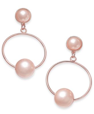 INC International Concepts - Rose Gold-Tone Pink Imitation Pearl Drop Hoop Earrings
