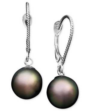 image of Pearl Earrings, 14k White Gold Cultured Tahitian Pearl Drop Earrings (8mm)
