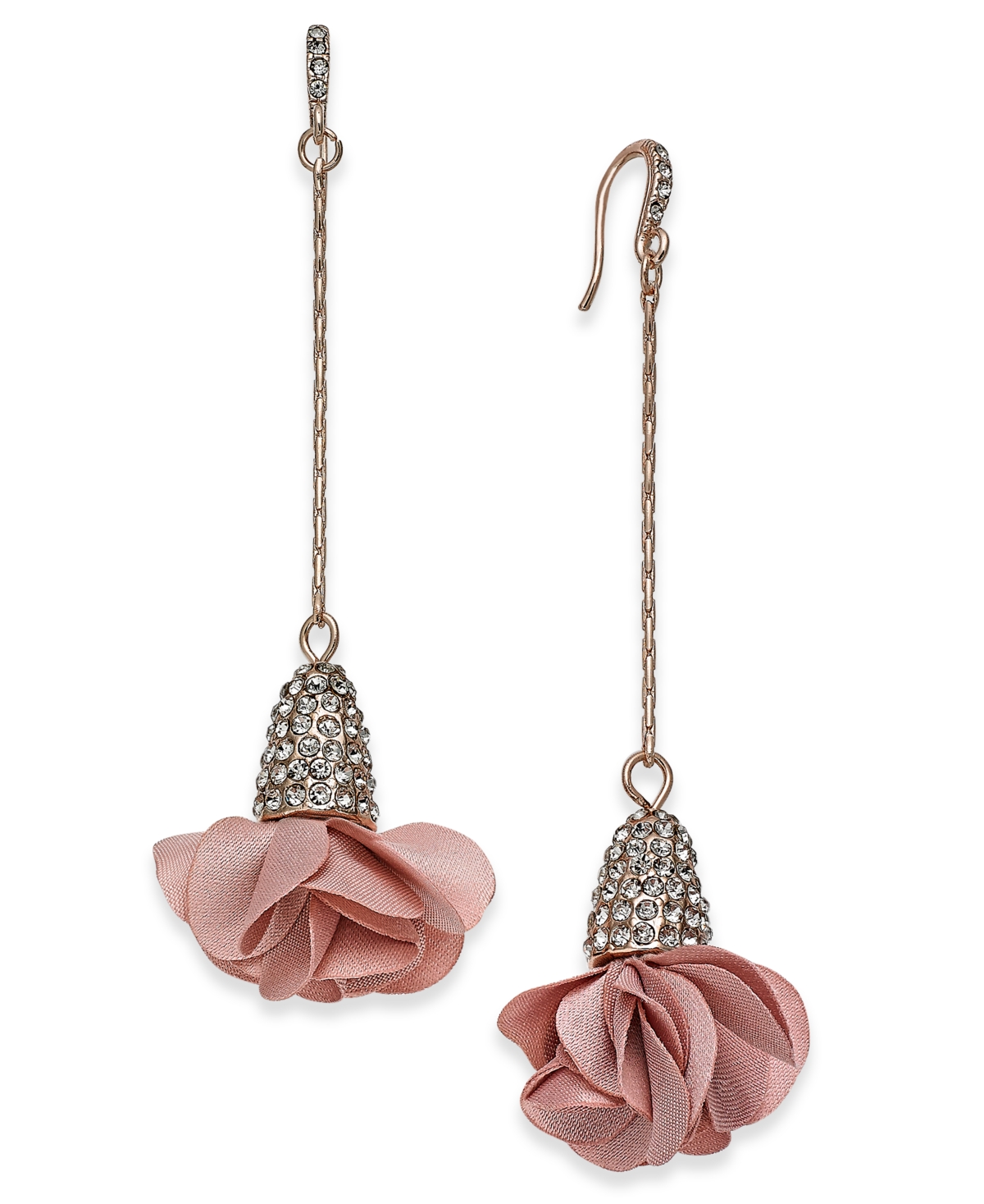 Inc International Concepts Fabric-flower Drop Earrings, Created For Macy's In Rose Gold,pink