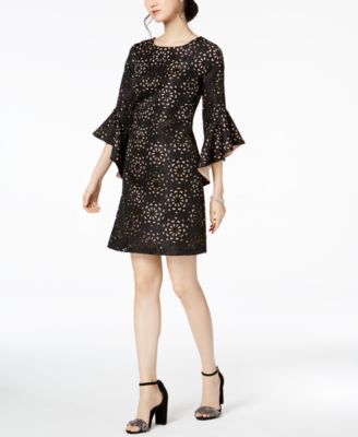 JAX - Laser Cut Jacquard Bell-Sleeve Dress