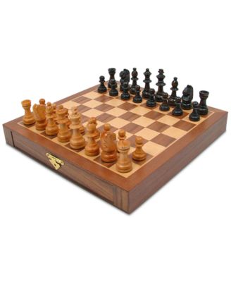 Trademark Global - Inlaid Wood Magnetized Chess Board with Staunton Wood Chessmen