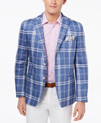 Tallia - Men's Slim-Fit Blue Plaid Sport Coat