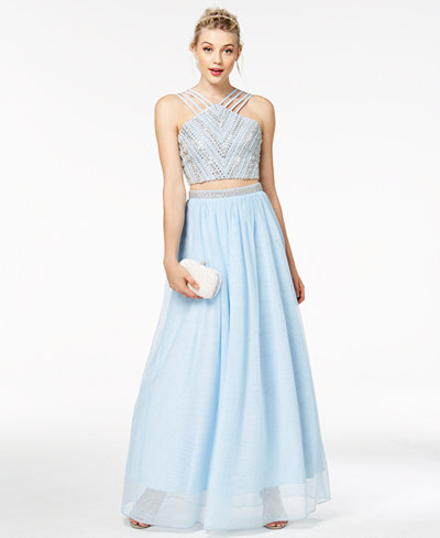 Say Yes to the Prom Juniors' 2-Pc. Embellished Crop Top & Skirt ...