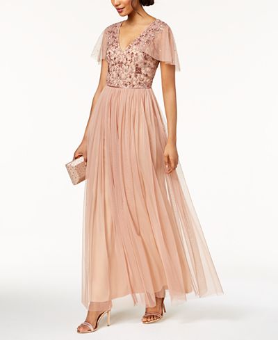Adrianna Papell Beaded Cape Gown - Dresses - Women - Macy&#39;s