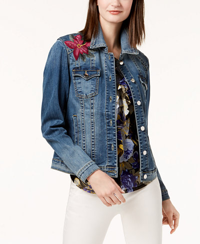 INC International Concepts Embroidered Denim Jacket, Created for Macy's