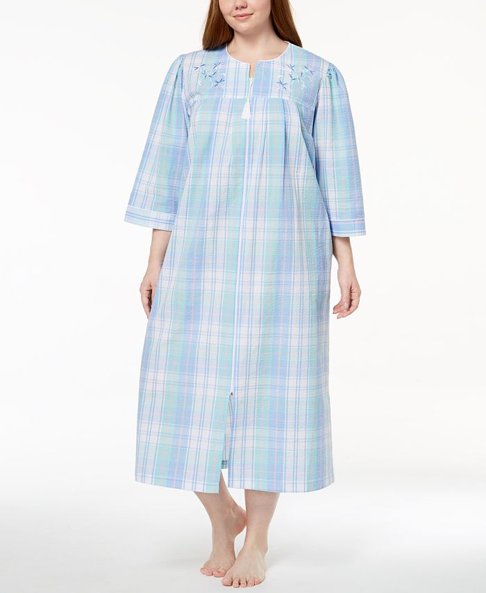 Miss Elaine Plus Size Embroidered Plaid Robe - Macy's