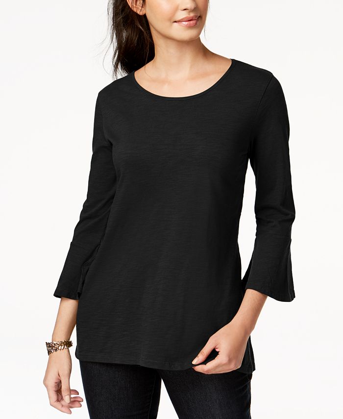 Style & Co Cotton Bell-Sleeve Peplum Back Top, Created for Macy's - Macy's