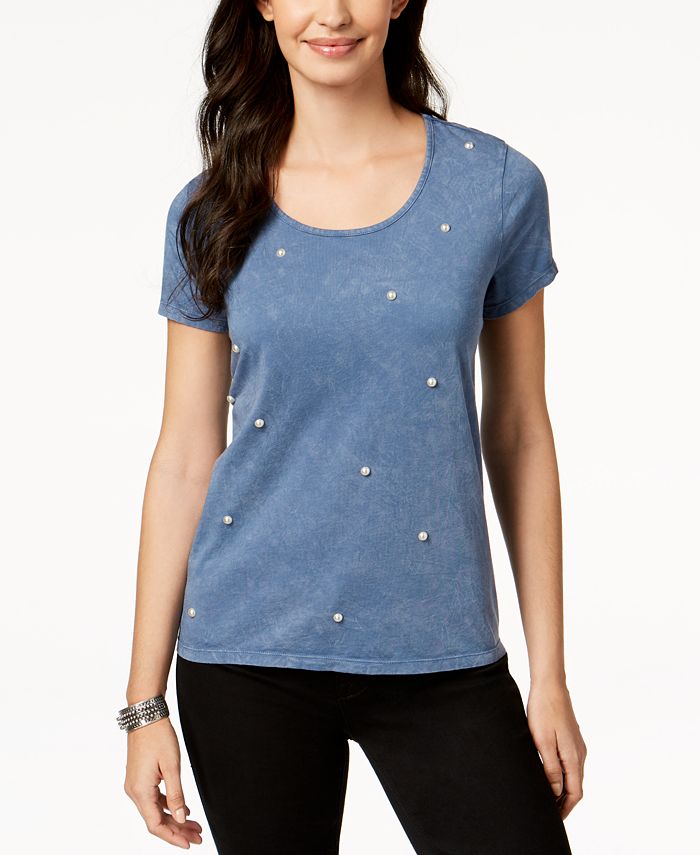 Style & Co ShortSleeve FauxPearlEmbellished TShirt, Created for