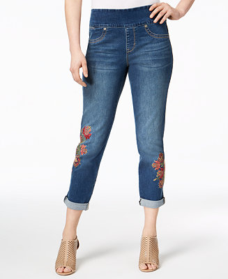 Style & Co Petite Embroidered Pull-On Jeans, Created for Macy's - Macy's