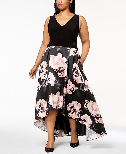 Xscape Plus Size Solid Floral Print High Low Gown Reviews
