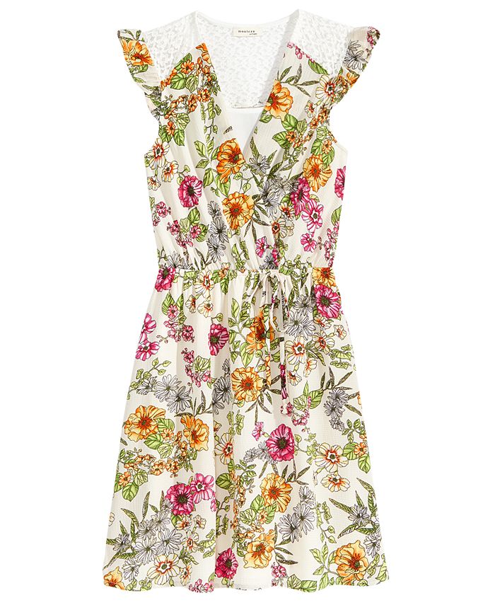 Monteau Faux-Wrap Floral-Print Dress, Big Girls - Macy's
