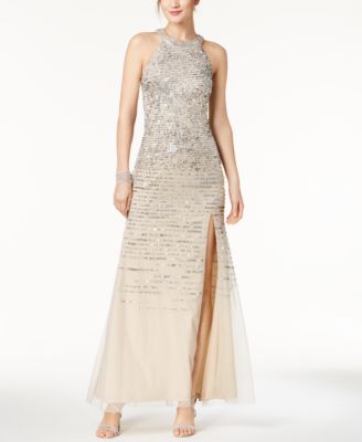 Adrianna Papell - Sequined Stripe Halter Gown