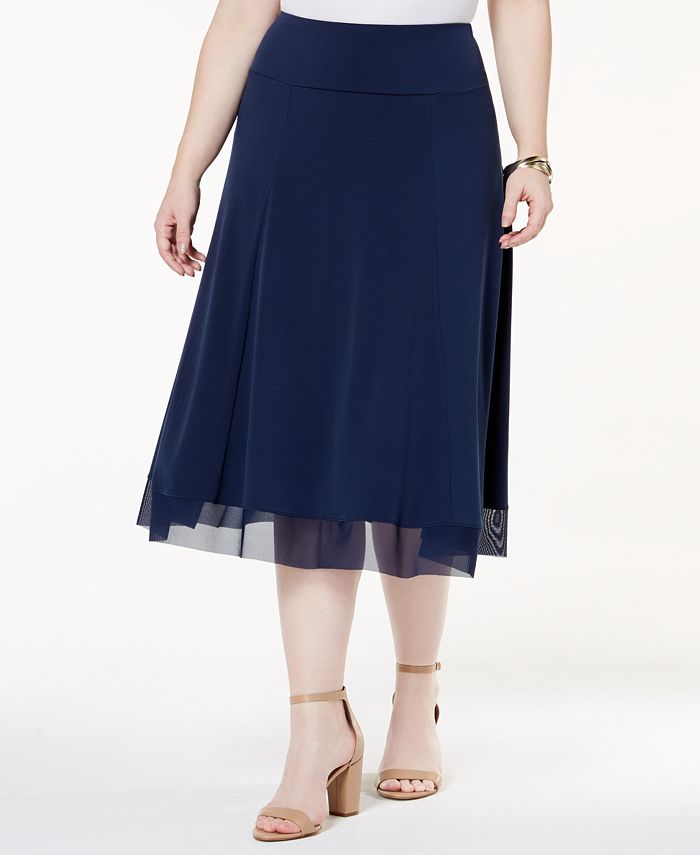 JM Collection Plus Size Mesh-Hem Midi Skirt, Created for Macy's - Macy's