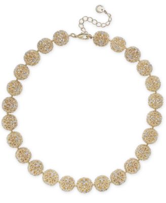 Charter Club - Gold-Tone Crystal Openwork Beaded Collar Necklace, 18" + 2" extender