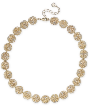 image of Charter Club Gold-Tone Crystal Openwork Beaded Collar Necklace, 18