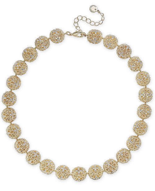 Charter Club Gold-Tone Crystal Openwork Beaded Collar Necklace, 18
