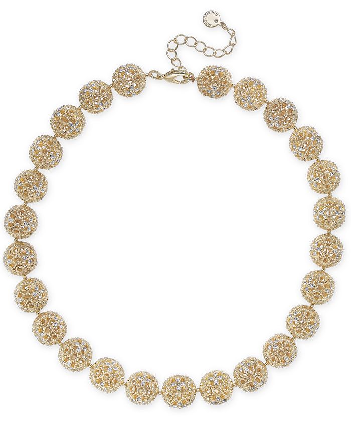 Charter Club - Gold-Tone Crystal Openwork Beaded Collar Necklace, 18" + 2" extender