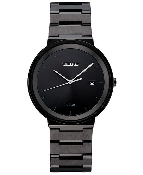 Seiko Men S Solar Essentials Black Stainless Steel Bracelet Watch 40mm Reviews All Fine Jewelry Jewelry Watches Macy S