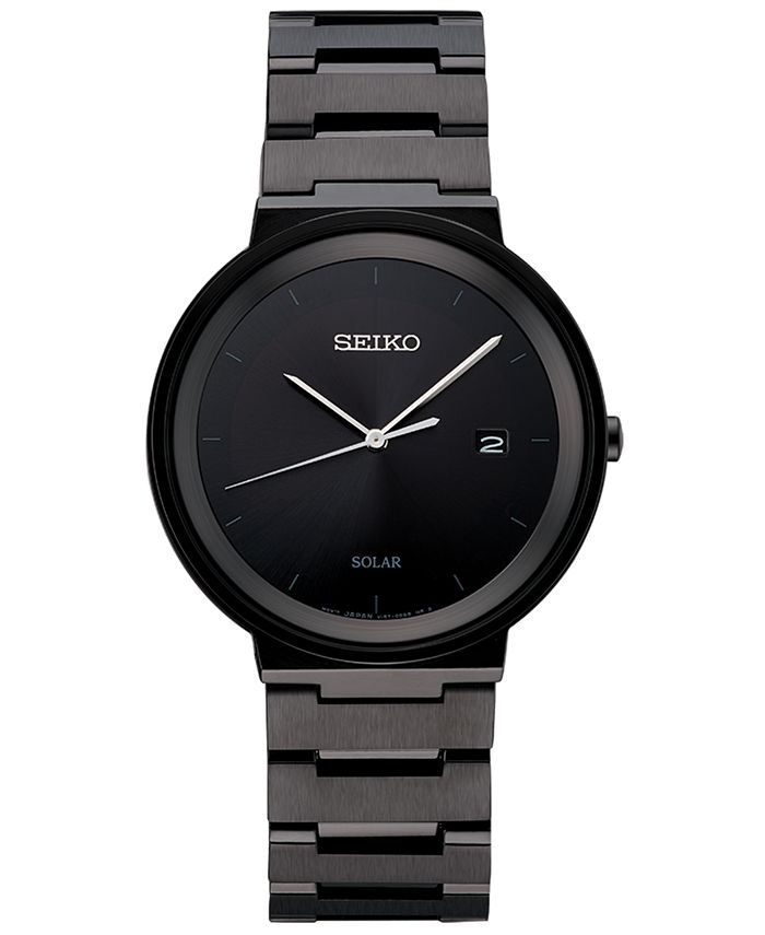 Seiko Men's Solar Essentials Black Stainless Steel Bracelet Watch 40mm ...