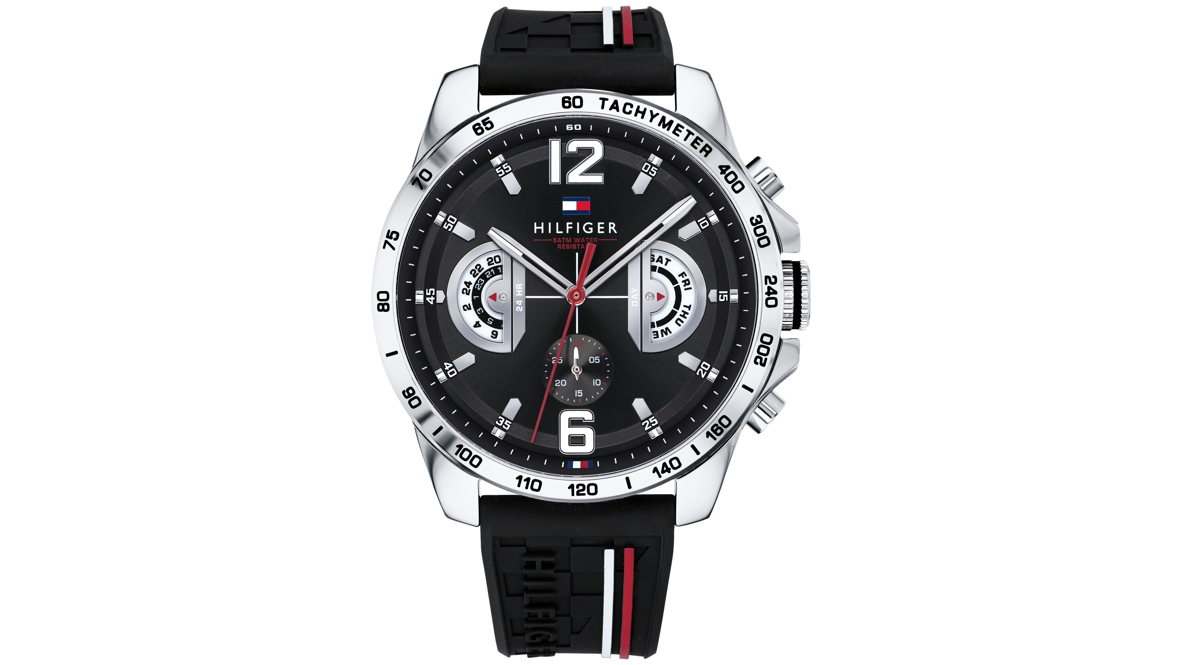 Tommy Hilfiger Men's Black Silicone Strap Watch 46mm