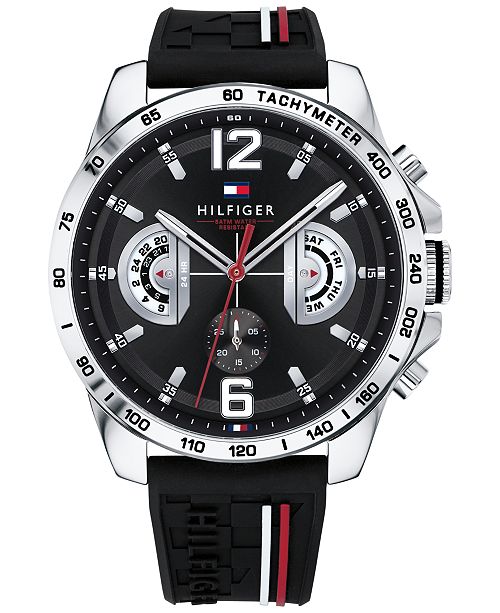 Tommy Hilfiger Men S Black Silicone Strap Watch 46mm Created For Macy S Reviews Watches Jewelry Watches Macy S