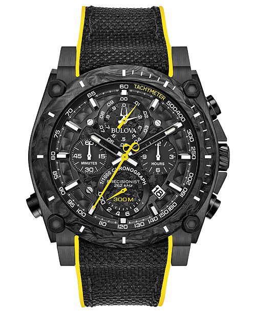 Bulova Men S Chronograph Precisionist Champlain Black Yellow Rubber Strap Watch 46 5mm Reviews All Fine Jewelry Jewelry Watches Macy S