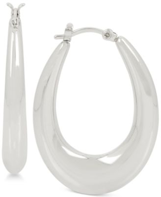 Touch of Silver - Oval Puffed Hoop Earrings in Silver-Plated Metal