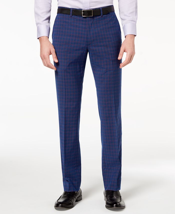 Nick Graham Men's Slim-Fit Stretch Blue/Red Windowpane Suit - Macy's