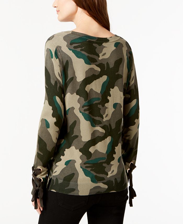 INC International Concepts I.N.C. Lace-Up Camo-Print Sweater, Created ...