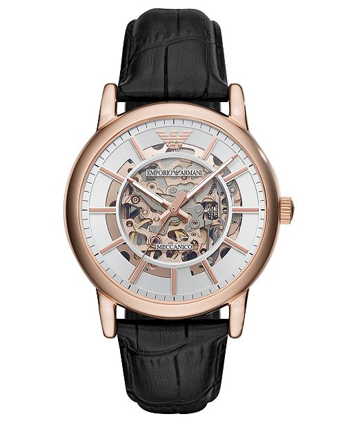 Emporio Armani Men S Automatic Black Leather Strap Watch 43mm Reviews All Fine Jewelry Jewelry Watches Macy S