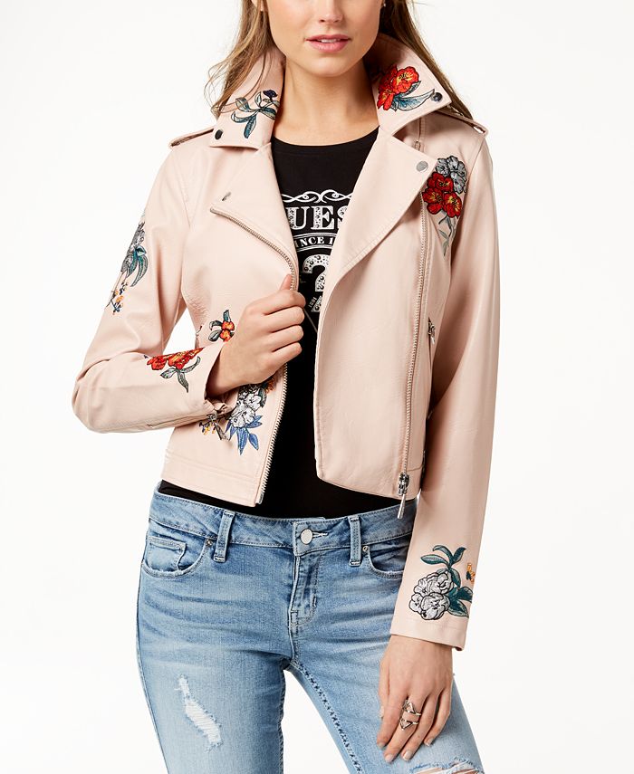 GUESS Embroidered FauxLeather Biker Jacket Macy's