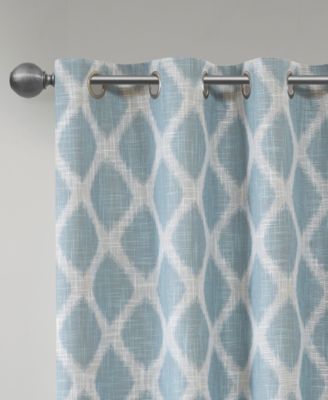 Blakesly Ikat blackout curtains for bedroom, Silver grommet top fit up to 1.25 inches rod Single Curtain Panel for Living Room, Width 50 length 95 inches, Pitch Black Ambiance Aqua Window Panel