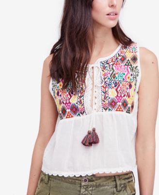 Free People - Lohri Embroidered Tassel Top