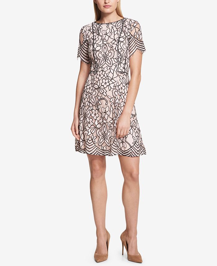 Kensie Women's Stacked Lines Dress - Sleeveless French Terry Shift Dress With Exposed Front Zipper