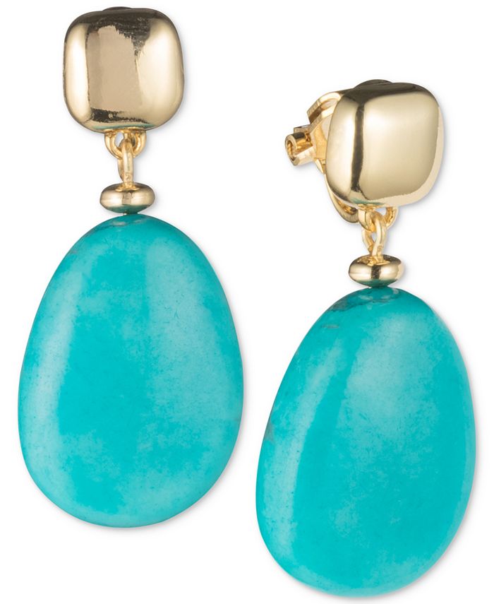 Lauren Ralph Lauren Gold-Tone Blue Stone Clip-On Drop Earrings - Macy's